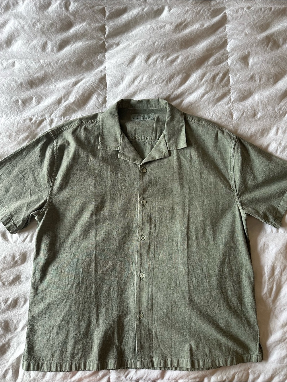 Abercrombie Men's Short-Sleeve Button-Up Shirt - Olive Green Linen